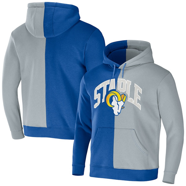 Men's Los Angeles Rams Royal/Grey Split Logo Pullover Hoodie